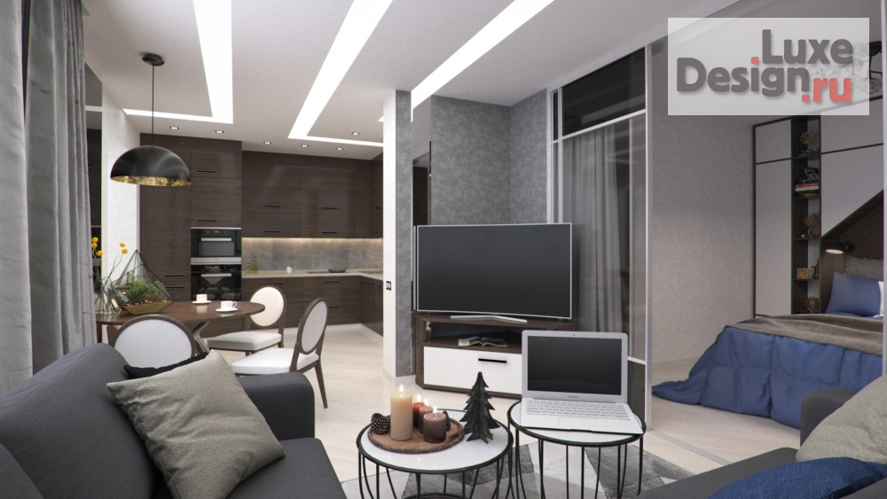 Дизайн интерьера однокомнатной квартиры "Дизайн проект однокомнатной квартиры 54 м2 в ж/к Лазурный " (фото 2)